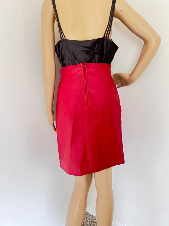 Vintage red leather skirt leather red mini skirt Gem