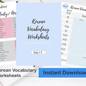 Korean Vocabulary, worksheets to learn korean, Korean vocabulary, Korean study