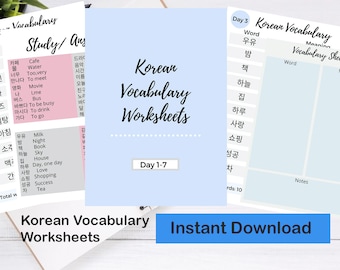 Korean Vocabulary, worksheets to learn korean, Korean vocabulary, Korean study