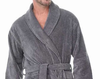 Men's Gray Waffle Robe Personalized with Custom Embroidery