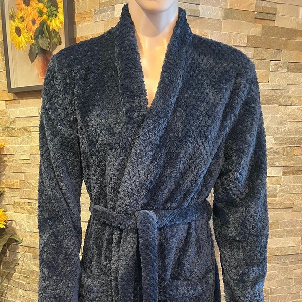 Men's Navy Blue Flannel Robe Personalized with Custom Embroidery