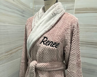 Pink Textured Plush Wrap Robe Personalized with Custom Embroidery