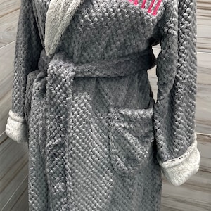 Gray/Charcoal Plush Wrap Robe with Faux Fur Collar Personalized with Custom Embroidery