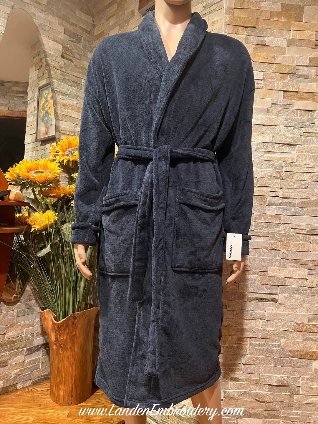 Men's Blue Plush Robe Personalized With Custom Embroidery Etsy