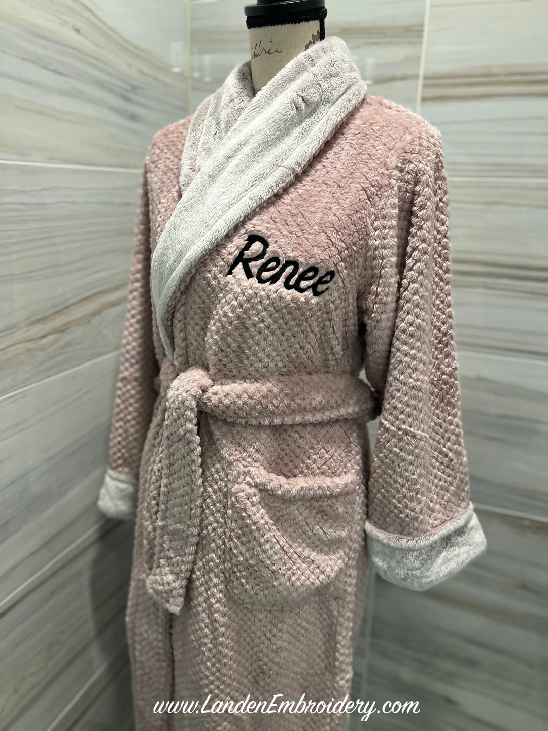 Pink Embroidered Robe Pink Textured Plush Wrap Robe Personalized With Custom Embroidery - Etsy