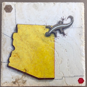 Trivet - ARIZONA, “Gecko” stone trivets/gifts/original/hand-painted design/icons of AZ/stone tile trivets/variations available - see photos