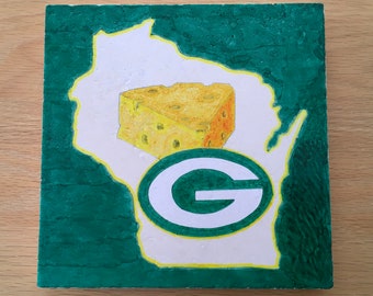 Green Bay Packers Trivet: Hand-Painted Stone, 'Cheese' Design