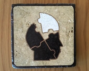 Hand Painted Tile Trivet – Art Deco Stone Plaque, ‘Piece of Mind’