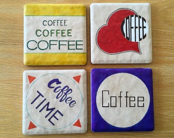 Hand Painted Coffee Coasters – Ceramic Tile, Original Design