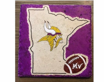 Minnesota Vikings Hand-Painted Stone Trivet – Football Party Decor