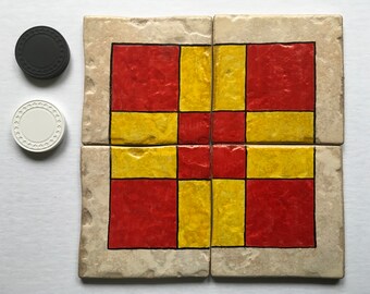 Hand-Painted Tic Tac Toe Coasters – Stone Tile Game Set