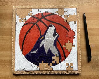 Basketball Trivet/Plaque - stone tile trivet/original puzzle design/basketball fan/hand painted/basketball/sports plaque/ sports bar