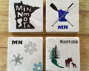 Minnesota Stone Tile Coaster Set – Hand-Painted Cabin Decor