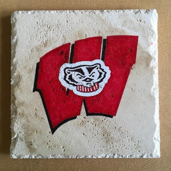 WISCONSIN Badgers TRIVET - stone tile trivet/4 variations/Alumni gift/graduation gift/hand painted/original/cheer on Bucky/Go Badgers!
