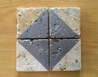 Travertine Stone Coaster Set – Modern Metallic Decor