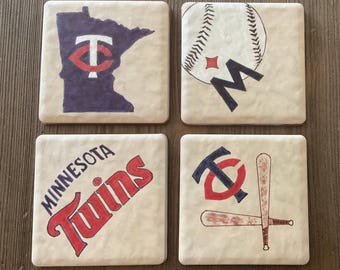 Hand Painted Minnesota Twins Coaster Set – Baseball Fan Gift