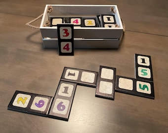 DOMINOES - Big numbers on 2” x 4” tiles/hand painted ceramic tiles/complete double 6 set
