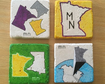 Minnesota Stone Coasters - Hand-Painted Tile, Housewarming Gift