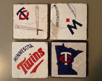 Hand Painted Minnesota Twins Coaster Set – Baseball Fan Gift