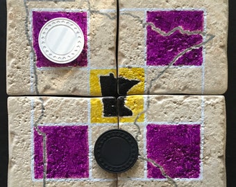 Hand-Painted State Coasters: Tic Tac Toe Game, Rustic Stone Tile