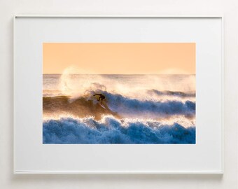 Fine Art Photography Print - Cold water surf photography sunrise big waves coastal home decor print