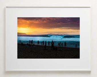 Fine Art Photography Print - Hawai'i O'ahu North Shore Pipeline at sunset photo wall art print