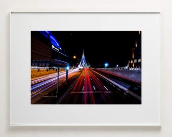 Fine Art Photography Print - City lights photograph bridge at night long exposure modern home decor print