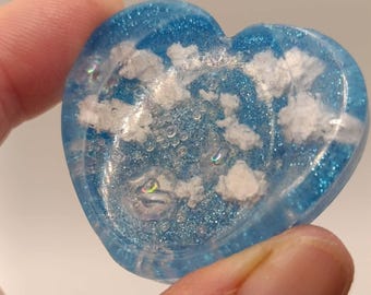 Large heart landscape decorated worry stone. Palm stone. Worry pebble. Anxiety stone. Worry stone.