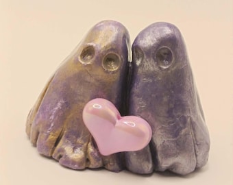 Forever Ghost Couple | Handmade Ghost Figurine Duo | Cute Gothic Couple | Valentine's Gift | Romantic Fantasy Decor | Anniversary Gift