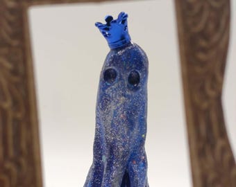 Sapphire, Keeper of the Midnight Crown | Handmade Adoptable Ghost | Blue Glitter Ghost Figurine | Gothic Fantasy Collectible | Ghost