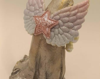 Celestia Starwhisper Angel Ghost | Handmade Ghost Figurine | Guardian Angel Ghost with Pink Wings | Gothic Fantasy Decor | Ghost Adoption