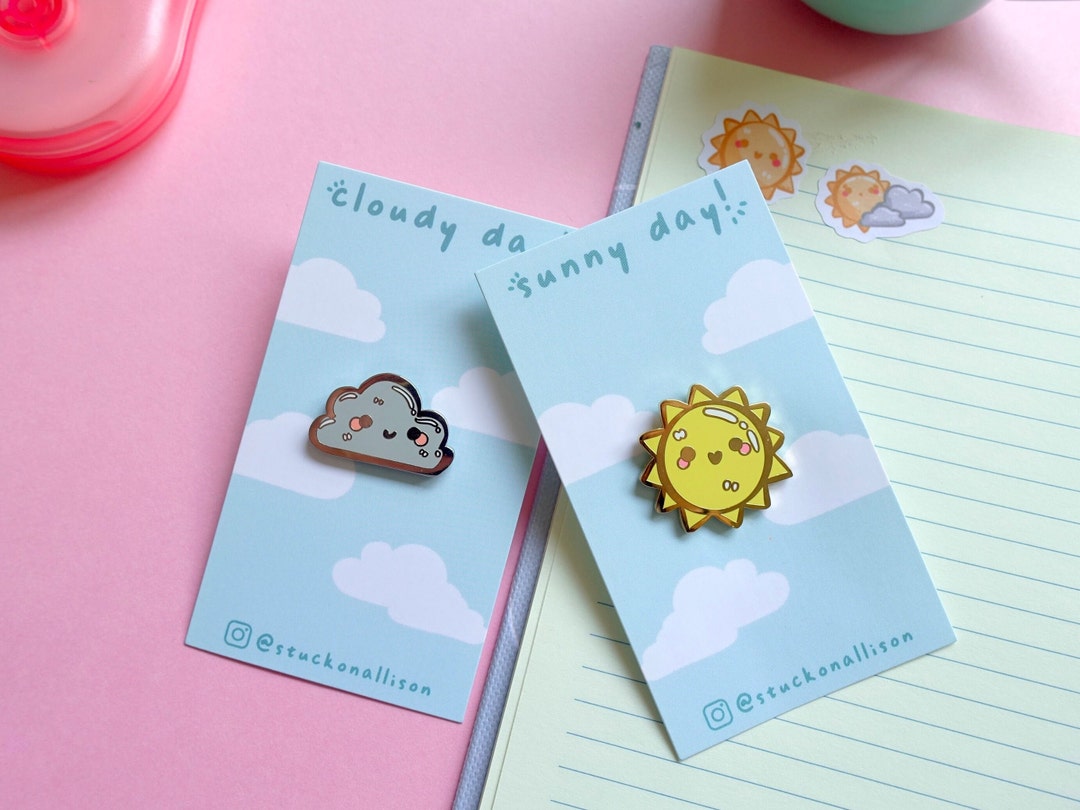 Weather Pin Set! Cloudy Day and Sunny Day | Couple Pin Set | Kawaii ...