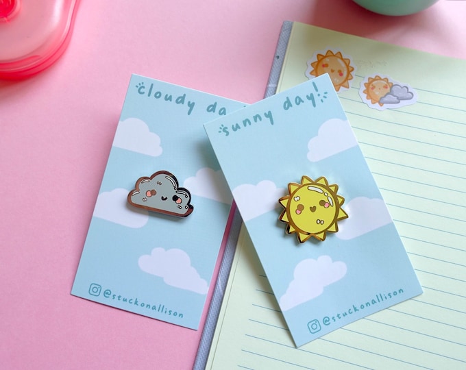 Weather Pin Set! Cloudy Day and Sunny Day | Couple Pin Set | Kawaii ...