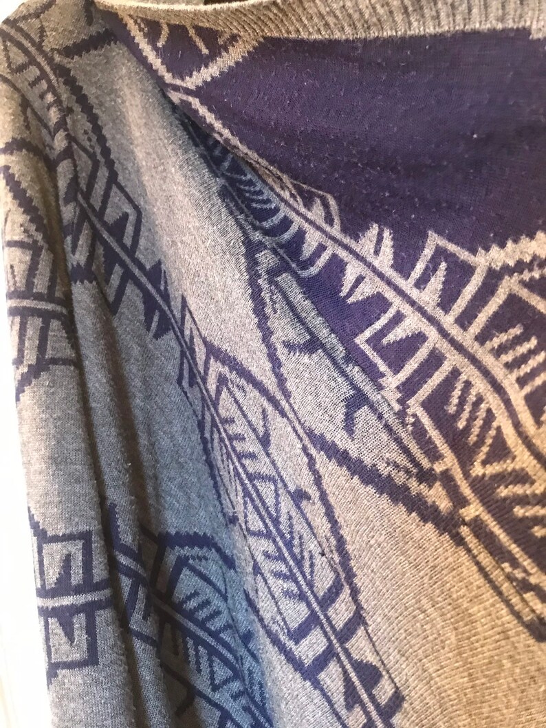 wet seal blue and grey aztec print long open cardigan size medium