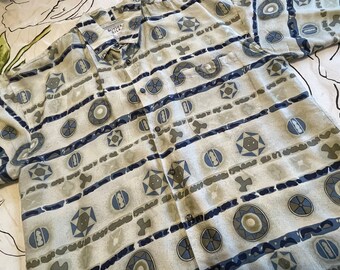 Vintage Geometric Australian Boydex Silk Button Down Shirt Adult Large