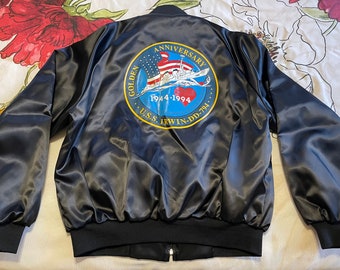 Vintage USS Irwin 50th Anniversary 1994 Navy Military Destroyer DD 794 Satin Jacket Adult Large