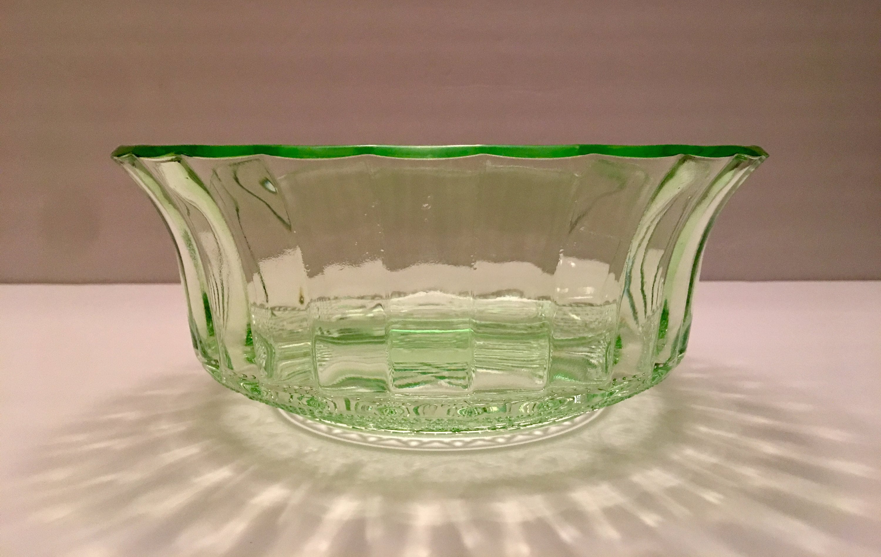 Vintage Green Cut Glass Bowl with Scalloped Edge Vintage Etsy