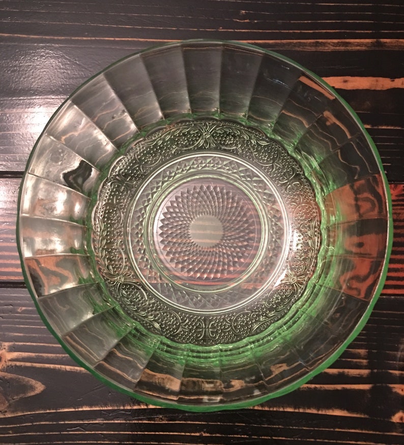 Vintage Green Cut Glass Bowl with Scalloped Edge Vintage Etsy