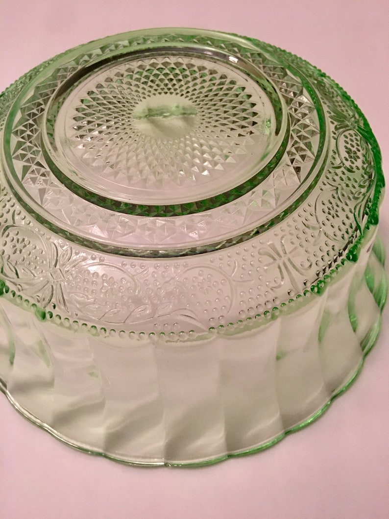 Vintage Green Cut Glass Bowl with Scalloped Edge Vintage Etsy
