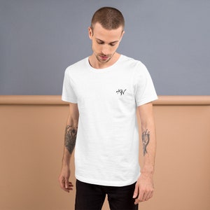 May include: White t-shirt with a black "ASV" logo on the chest.