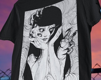 富江アニメTシャツ ユニセックス、伊藤潤二アニメマンガシャツ、アニメ