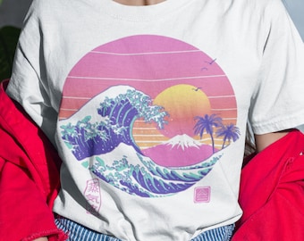 Great Wave Off Kanagawa T-Shirt, Vaporwave Aesthetic, Unisex Cotton