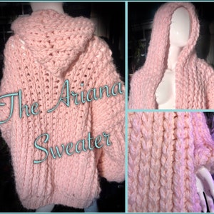 Pink Ariana Sweater Crochet Knit-Look Hooded Cardigan Pattern in Size GRANDE Instant Download PDF by MadStash Designs