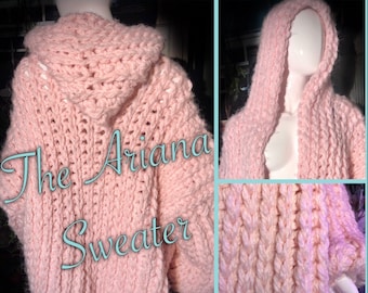 Pink Ariana Sweater Crochet Knit-Look Hooded Cardigan Pattern in Size GRANDE Instant Download PDF by MadStash Designs