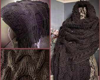 Oversized Tunisian Crochet Cable Shawl Instant Download PDF Pattern: Autumn in the Highlands Chunky Wrap with Twisted Fringe