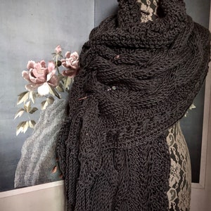 Oversized Tunisian Crochet Cable Shawl Instant Download PDF Pattern: Autumn in the Highlands Chunky Wrap with Twisted Fringe