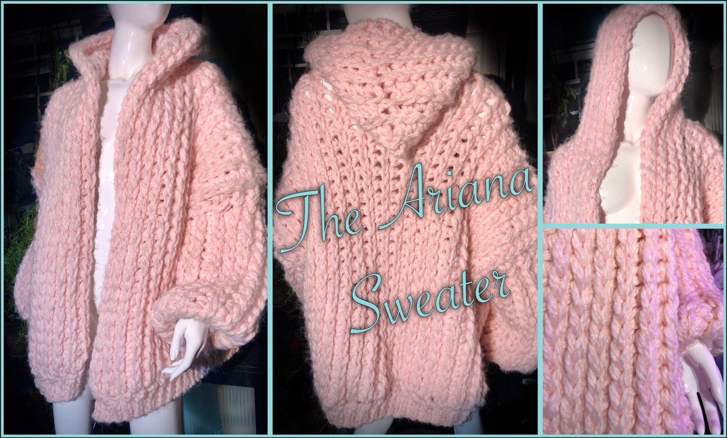 Pink Ariana Sweater Crochet Knit-look Hooded Cardigan Pattern - Etsy