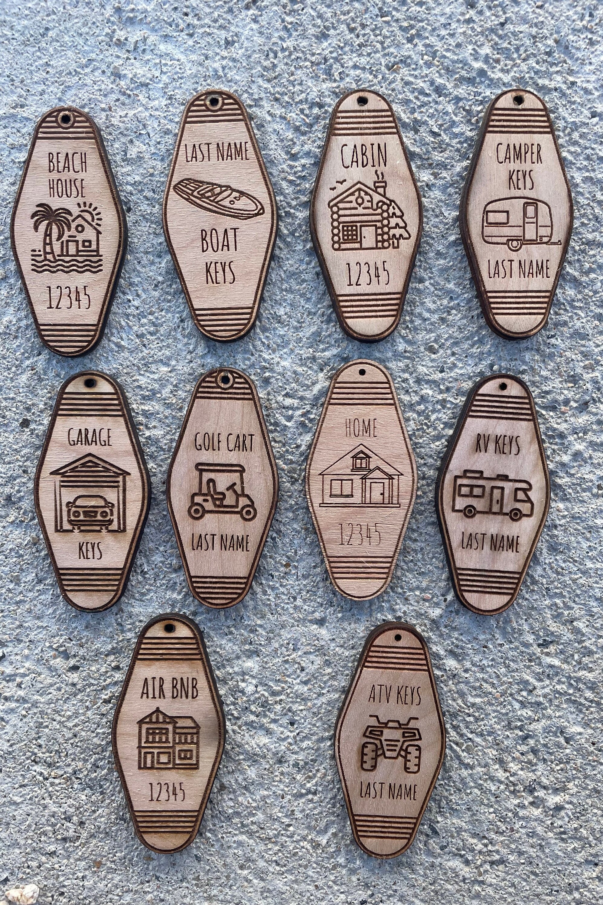 Wood Keychains, Motel Style Keychains, RV Keychains, Air Bnb Keychains ...