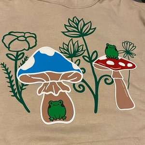 Homemade Cute Fairycore Mushroom and Frog Scene Sweatshirt