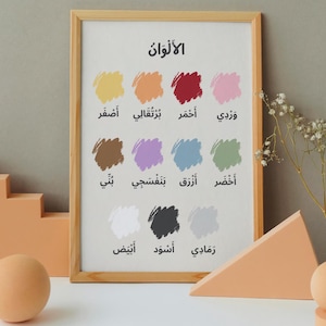 Póster de colores árabes con signos de vocales (Tashkeel) / Impresión árabe educativa para niños / Imprimibles educativos árabes estéticos para niños pequeños